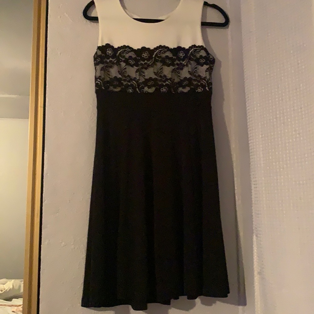 Black and white dress with lace detail on top